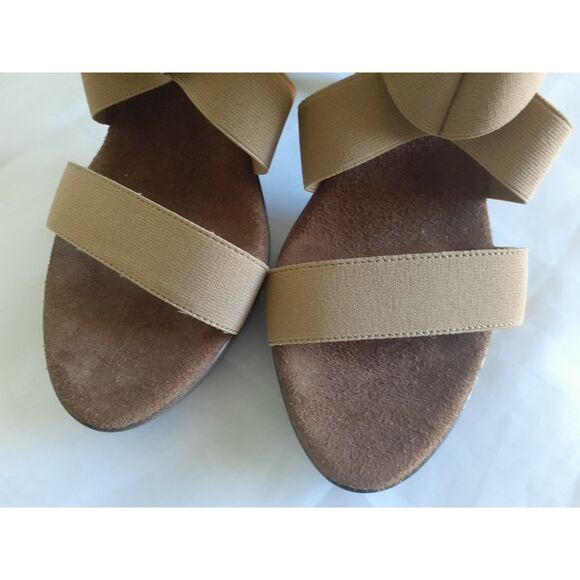 Charleston Shoe Co. Tan Cross Over Criss Cross Strappy Step In Heels Shoe Size7 - Picture 3 of 8